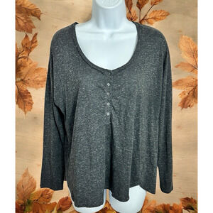 Victoria's Secret Pajama Top Sz M Gray Henley Sleepwear Lounge Long Sleeve